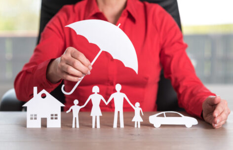 Concept of insured house, family and car Concept of insured house, family and car